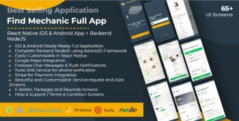 Find Mechanic - Premium React Native Full Application with Backend NodeJS for iOS & Android