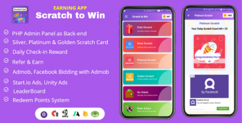 Scratch to Win Android Earning App (Admob, Facebook bidding, StartApp, Unity Ads)