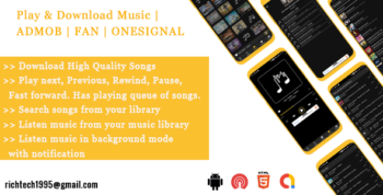 Download & Play Music with Build in Music Player | FAN | ADMOB | ONESIGNAL