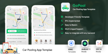 Car Pooling Bike Pooling Android App template + iOS App Template| IONIC 6 | Gopool
