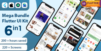 Mega Bundle Flutter UI Kit | All in one | 6 Premium Apps (Add 1 App Every Month)