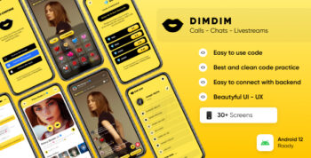 Dimdim : Dating, Chat, Video Call and Live Streaming app Template Android (With Host System): UI Kit