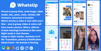 WhatsUp - WhatsApp Clone Chat Groups Video & Audio Call Zoom Watch Party Chatting Social Network App