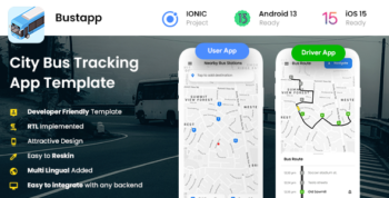 4 App Templates| City Bus Tracking App| Bus Ticket Booking App| City Bus Driver & Rider App| Bustapp