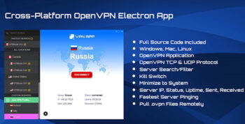 Brandable OpenVPN Electron GUI JS App Theme with Kill Switch, VPN Management and Remote Server Pull
