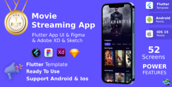 Movie Streaming App ANDROID + IOS + FIGMA + XD + SKETCH | UI Kit | Flutter