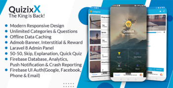 Quizix - Android Quiz App with AdMob, FCM Push Notification, Offline Data Caching