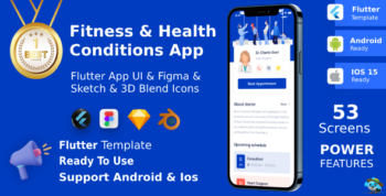 Health & Fitness App ANDROID + IOS + FIGMA + Sketch + 3D Icons | UI Kit | Flutter