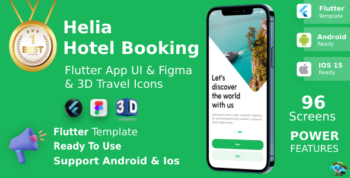 Helia Hotel Booking ANDROID + IOS + FIGMA + 3D Icons | UI Kit | Flutter