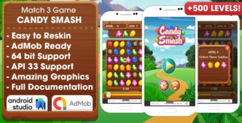 Candy Smash - Match 3 Game Android Studio Project with AdMob Ads + Ready to Publish