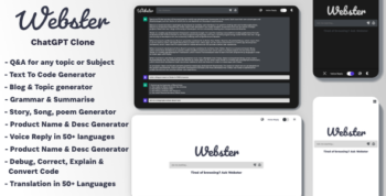 Webster - ChatGPT Clone Text to Code Q&A Blog Generator Grammar Summarise Translate SEO Page Builder