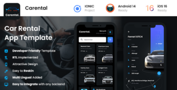 2 App Template |Car Rental Booking App UI Kit | Self driving Car App UI Kit | Car Rent App Carrental