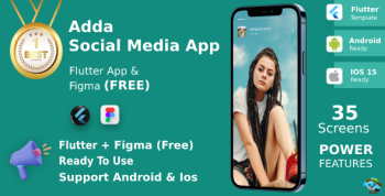Adda ANDROID + IOS + FIGMA | UI Kit | Flutter | Social Media App | Free Figma