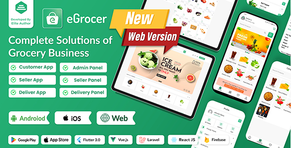 eGrocer - Online Multi Vendor Grocery Store, eCommerce Marketplace Flutter Full App with Admin Panel