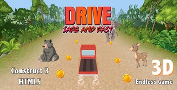 Drive Safe and Fast Game (Construct 3 | C3P | HTML5) 3D Endless Game
