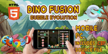 Dino Fusion Bubble Evolution - HTML5 Game (With Construct 3 Source-code .c3p)