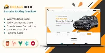 Dreams Rent - Car Rental Booking Management Bootstrap Template (HTML, Angular, Laravel, Vue, React)