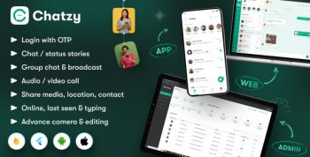 Chatzy - Whatsapp Clone Full Chat & Call App  | Android & iOS Chat User App | Web App |  Admin App