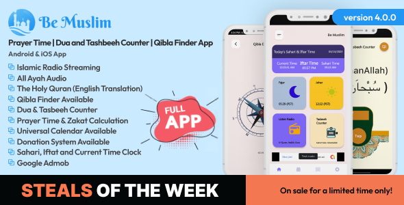 Be Muslim Prayer Time Dua And Tasbeeh Counter Qibla Finder App 