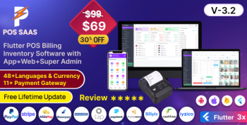 POS SAAS - Flutter POS Billing  Inventory Software with HRM App+Web+Super Admin