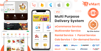 eMart | Multivendor Food, On-demand, eCommerce, Parcel, Taxi Booking, Car Rent App with Admin & Web