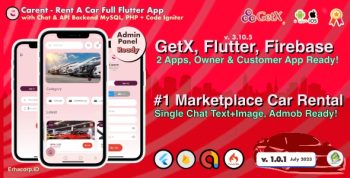 Carent - Rent Car Full Flutter App with Chat | Admin Panel | GetX | Owner & Customer App Include