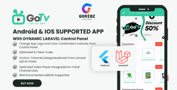 Go TV Live TV App Uisng Flutter for Android & IOS with web admin panel