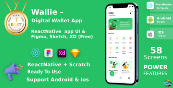 Digital Wallet App ANDROID + IOS + FIGMA + XD + Sketch + Invision Studio | UI | ReactNative | Wallie