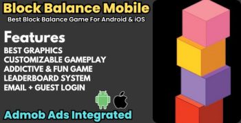 Android+IOS Block Balance Game – Tower-Building Game with AdMob, PlayFab, Leaderboard & Login