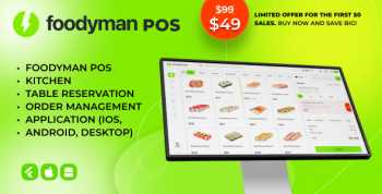 Foodyman Multi-Restaurant POS + Kitchen + Table Reserv + Order Mgmt + Waiter (iOS, Android, Desktop)