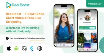 ReelBoost – TikTok Clone App | Short Video & Live Streaming App With Admin Panel (Node,js Backend)