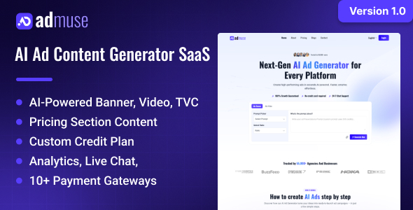 AdMuse - AI Ad Content Generator SaaS AdMuse - AI Ad Content Generator SaaS