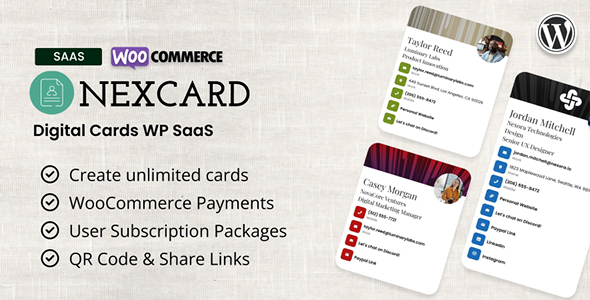 NexCard - vCard & Business Cards Builder WordPress SaaS NexCard - vCard & Business Cards Builder WordPress SaaS
